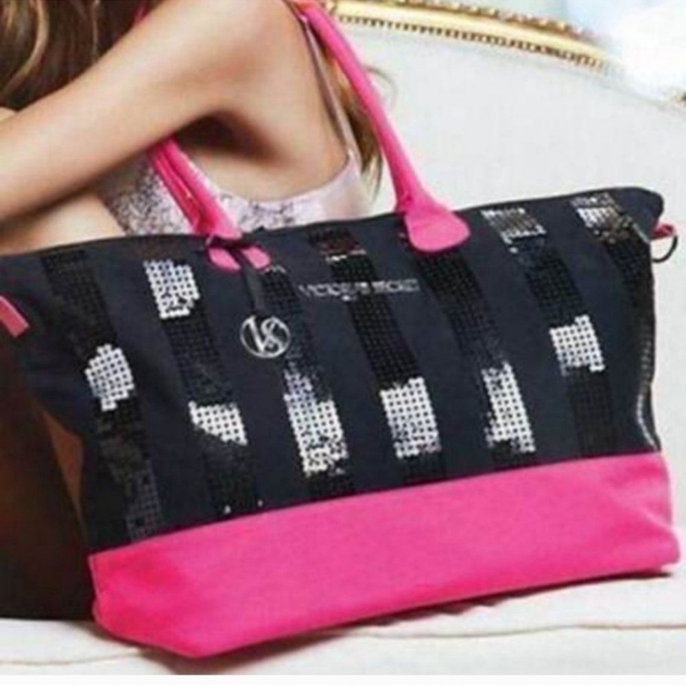 Victoria's Secret Sequin Black and Pink Tote